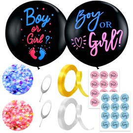2 Gender Reveal Balloons with Confetti, Pins, Gender Stickers and Ribbon, 36 Inch Boy or Girl Surprise Balloons, Party Decoration, Suitable for gender announcements, baby showers