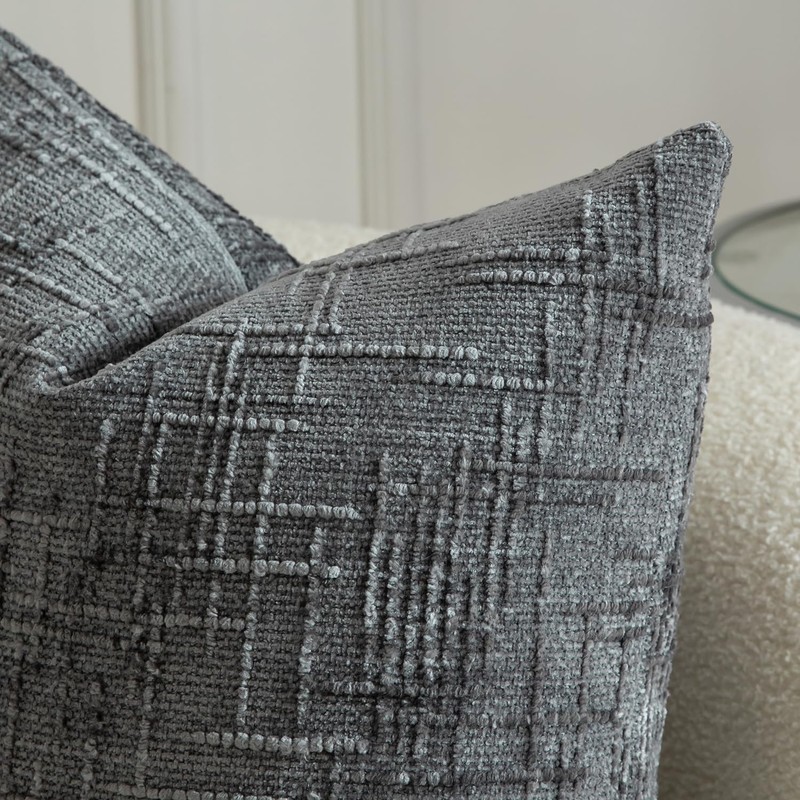 Mandioo Pack of 2 Solid Decorative Soft Chenille Dark Gray