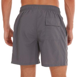 SILKWORLD Men's Swim Trunks Quick Dry Beach Shorts with Pockets (US L, Grey)