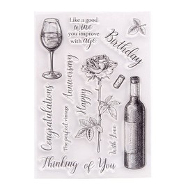 Arbuya Happy Anniversary Birthday Wine Bottle Roses Decorative Clear Stamps and Cutting Dies for Card Making Scrapbooking DIY-A1788
