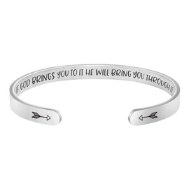 JoycuFF Bible Verse Bracelets Christmas Birthday Thanksgiving Gifts for Her Inspirational Cuff Bangle for Prayer Christs If God Brings You to It He Will Bring You Through It