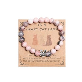 Pingyongchang Crazy Cat Lady Gifts Nature Stone Animals Bracelets Pink Cute Tabby Tuxedo Orange Cat Bracelet for Women Mom Teather Birthday Black To College Gifts-Cat Pink Zebra