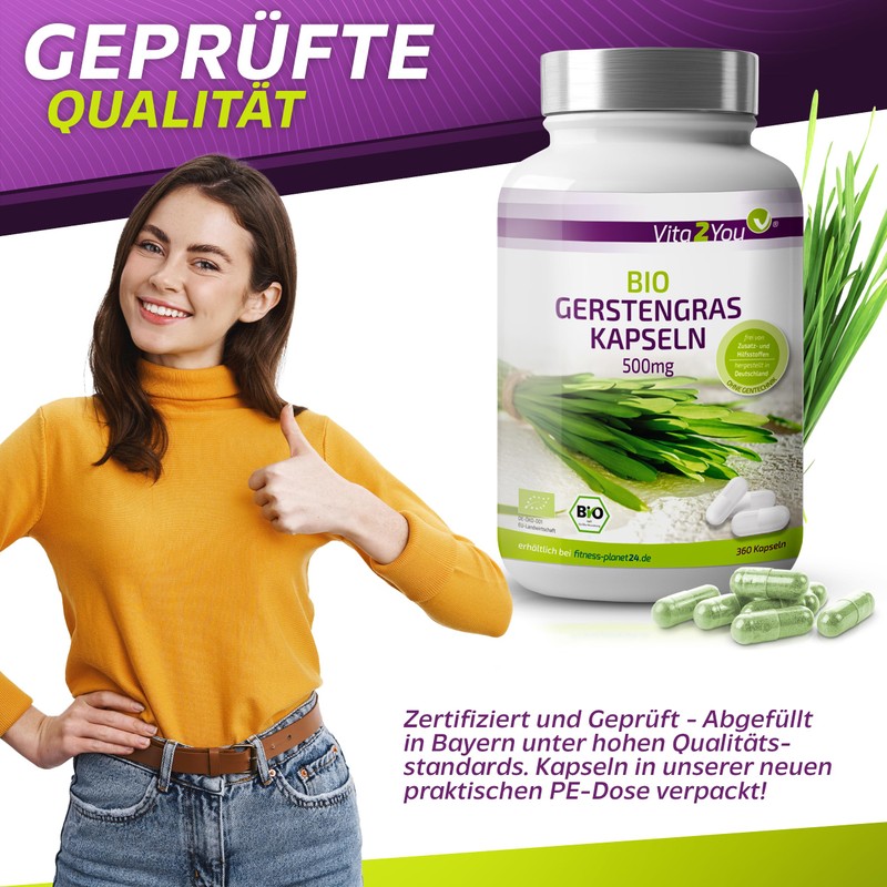 Vita2You Organic Barley Grass Capsules - 360 Capsules - 3000