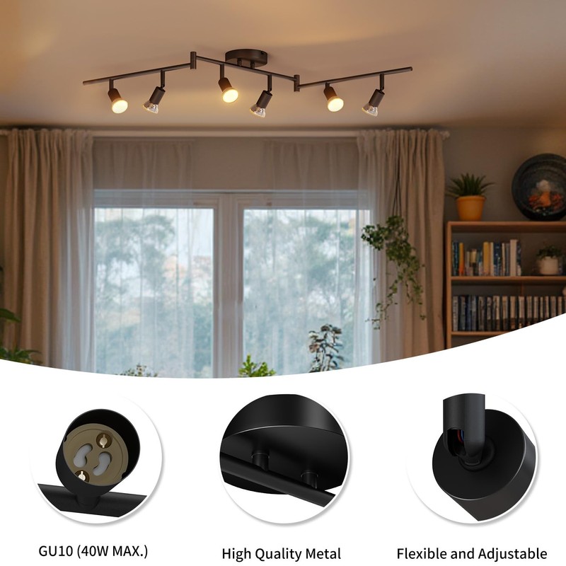 LVWIT 6-Light LED Ceiling Track Lighting Fixtures, Flexibly Rotatable Light