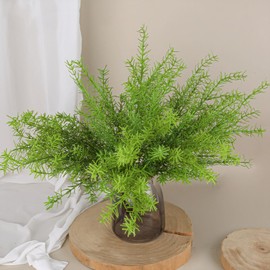 AtHomeYuyue 4pcs Artificial Radix Asparagi Fern Bush 17.5" Faux Asparagus Fern Indoor Plant Greenery Stems Plants for Vase Bouquets Home Office Wedding Greenery Decor.