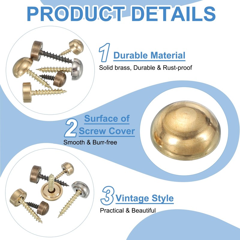 YELARXI Brass Decorative Screws with Caps, Mirror Screw Self Tapping
