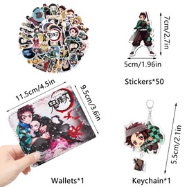 Ubephant Demon Slayer Purse, Demon Slayer Wallet, Demon Slayer Gift, Wallet Key Ring Sticker, PU Leather Wallet, for Fans Children Birthday Gift, multicoloured, Size: