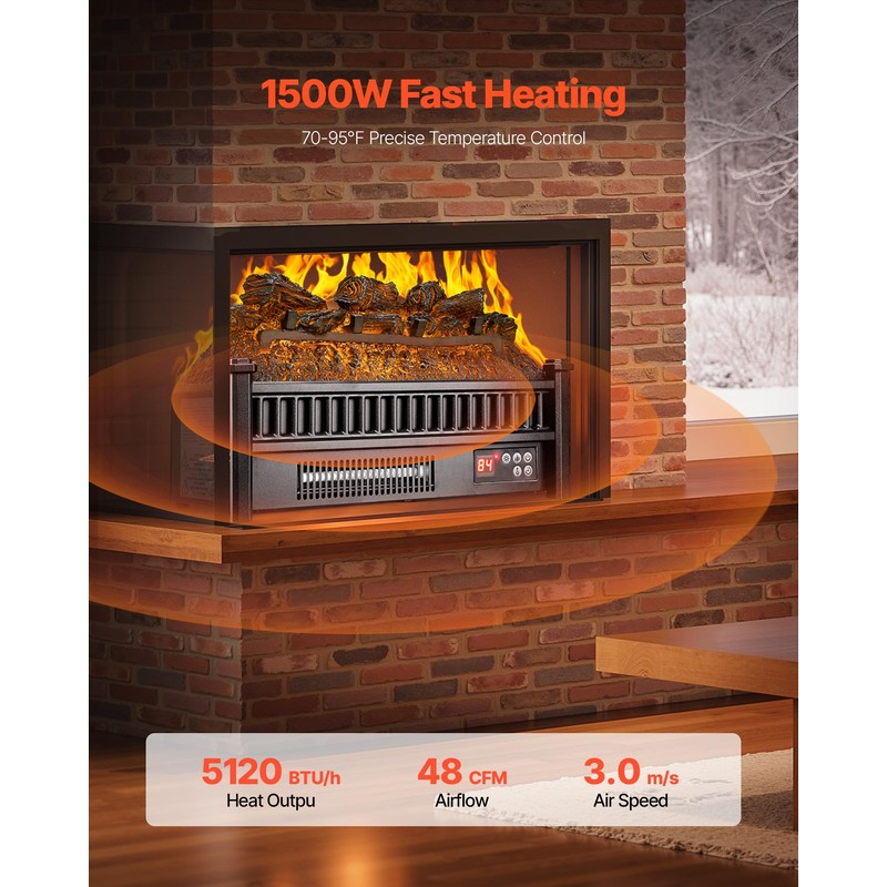 VEVOR 20 Inch Electric Fireplace Log Heater, Fireplace Insert with