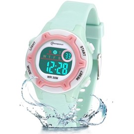 DTKID Digital Kids Watch 30 M Waterproof, 7 Color Lights Time Teaching Watch Easy to Read for Girls Boys 5-16
