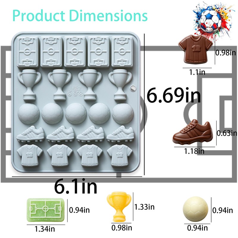 2 Pack Soccer Chocolate Molds, 22 Cavity Football Trophies, Jerseys,