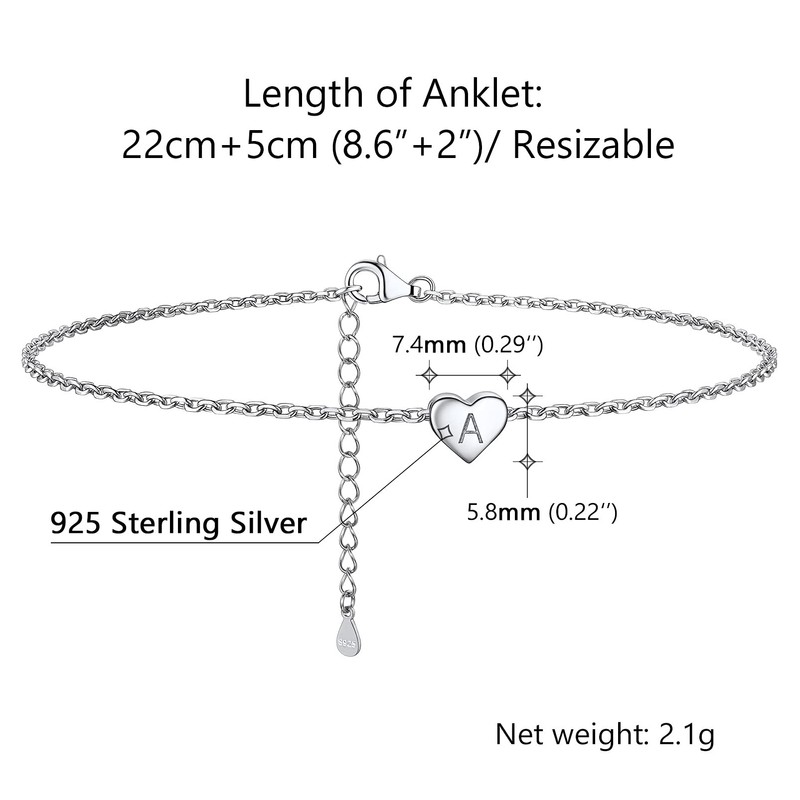 PROSILVER Ankle Bracelet for Women Letter A Anklet Solid Silver