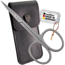 DREI SCHWERTER - Tijeras para piel curvadas | Calidad de marca inoxidable fabricada en Alemania. Contenido: estuche de uñas negro de piel sintética
