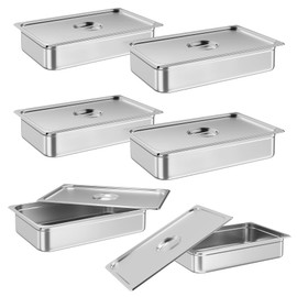 Garvee 6 Pack Steam Table Pan Full Size Hotel Pan, [NSF Certified][with Lid] Catering Food Pan Commercial Stainless Steel 4 Inch Deep Anti-Jamming