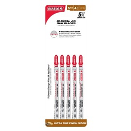 Diablo Bi-Metal Jig Saw Blades for Ultra Fine Finish Top and Bottom Wood Cutting - 4-5/8", 12 TPI, 5-Pack - DJT308BFP5