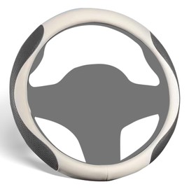 ALEMODR Premium White Black Leather Steering Wheel Cover Universal 15 inch,Stylish Protection for Your Wheel