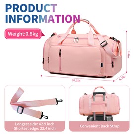 Haeiteey Travel Duffle Bag for Women,Gym Bag with Shoe Compartment,Weekend overnight bag with wet pocket,Waterproof carry on Travel Bag(Pink)