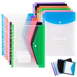 11 Hole Expanding File Pockets, Horizontal & Vertical Plastic Envelopes, Thick Reusable Binder Folders with Snap Closure & Labels, Holds 200 Sheets (6* Landscape + 6* Portrait)