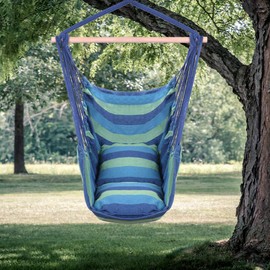 Hanging Hammcok Chair, Sky Chair with Pillows Cotton Canvas Rope Chair Blue