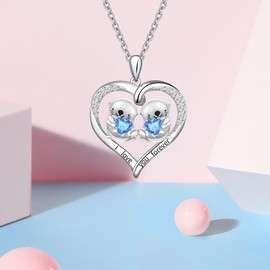UYBNRK Sea Otter Necklace for Women Otter Gift 925 Sterling Silver Zircon Otter Ornament Pendant Otter Necklace Jewelry Gifts for Women Wife