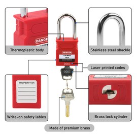 HiLKCO Lockout Tagout Locks Kit 10 Pack Red Locks, 2 Differ Keys Per Padlock, OSHA Compliant Lock Out Tag Out Lock, Safety Padlocks for Electrical Lockout Tag Out Kits