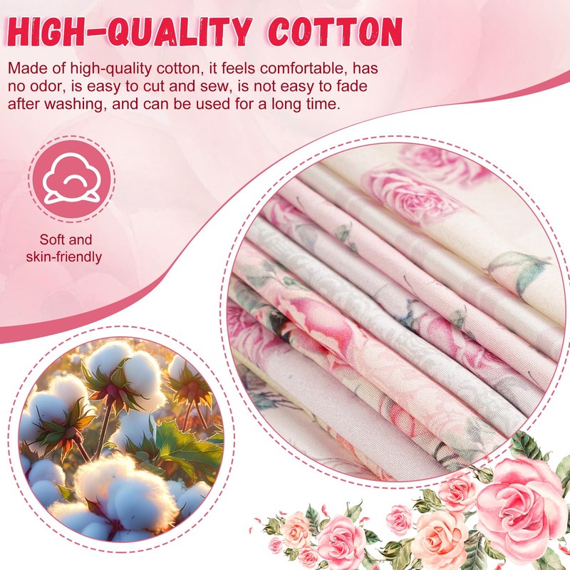 Wadukud 12PCS 56x46cm Polyester Fabric Bundles, Floral Pre-Cut Quilting Cotton