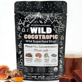Wild Cocotropic - Elixir de champiñones con cacao, Reishi, extracto de Chaga, Maca, cúrcuma, cerebro y mezcla de enfoque, añadir a batidos, batidos, c