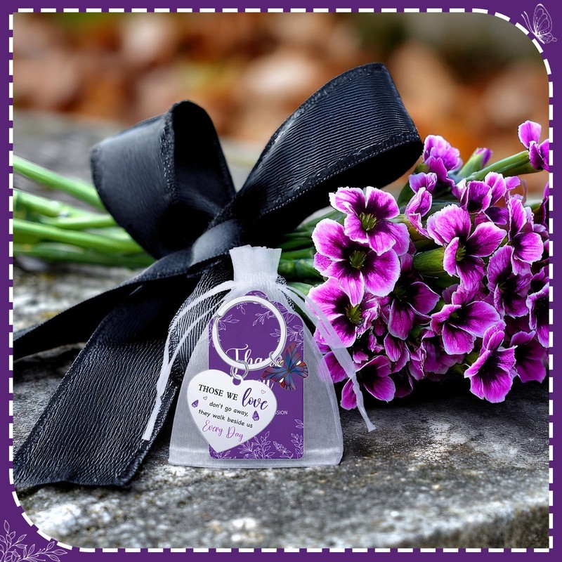 Purple 50 Set Funeral Favors Celebration of Life Butterfly Keychains