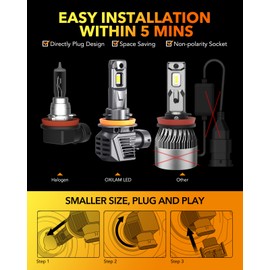 OXILAM Newest H11 LED Headlight Bulbs, 30000LM 800% Ultra Brightness, 6500K Cool White, Wireless H8 H9 LED High and Low Beam Replacement Headlights, Plug and Play, Pack of 2