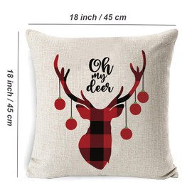 Christmas Pillow Covers, 4 Pcs Christmas Throw Pillow Cases 18 x 18 Inch Square Cushion Covers Xmas Tree Deer Santa Deer Throw Waist Pillow Case for Christmas Bedroom Couch Christmas Decorations