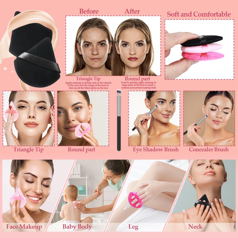 Hebterrka 8 Pieces Triangular Powder Puffs Face Makeup Setting Powder