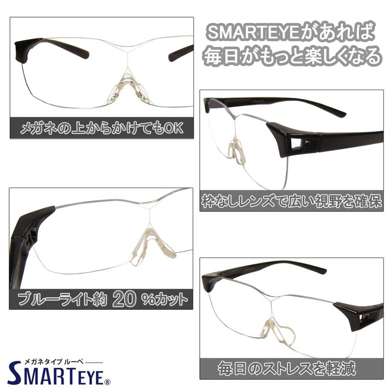 眼鏡型拡大鏡 メガネタイプルーペ SMART EYE スマートアイ 1.6倍 SM-01-1(D)