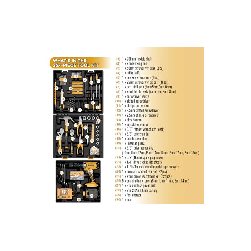 Sundpey 267-Piece Tool Kit with Drill - Basic General Home