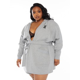 Savage X Fenty, Women's, Showgirl Graphic Savage X Short Robe, Platinum Grey, XS/S
