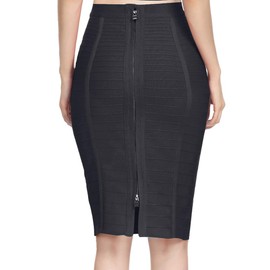 Nayssi Women's High Waist Knee Length Stripe Bandage Pencil Skirt (Medium, Black)