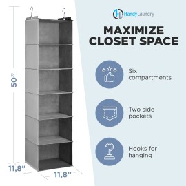 Handy Laundry Hanging Closet Organizer - 6 Shelf - Storage Shelves for Clothes and Sweater ...