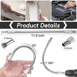 Guyuyii Flexible Drill Bit Extension Set - 105° Right Angle Drill Attachment, Bendable Extension, 1/4 3/8 1/2" Universal Socket Adapter Set, Magnetic Drill Bit Holders, 10 Piece Screwdriver Bits Kit