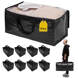 10 Pack Waterproof Moving Bags with Strong Zippers and Reinforced Handles, Real 100lb Capacity Extra Heavy Duty Large Storage Totes for Packing & Moving Storing, Alternative to Moving Boxes -95L,Black