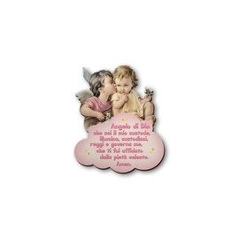 Fratelli Bonella Wooden Picture of the Angel of the Kiss for Girls with Prayer Angel of God 11 x 14 cm Made in Italy