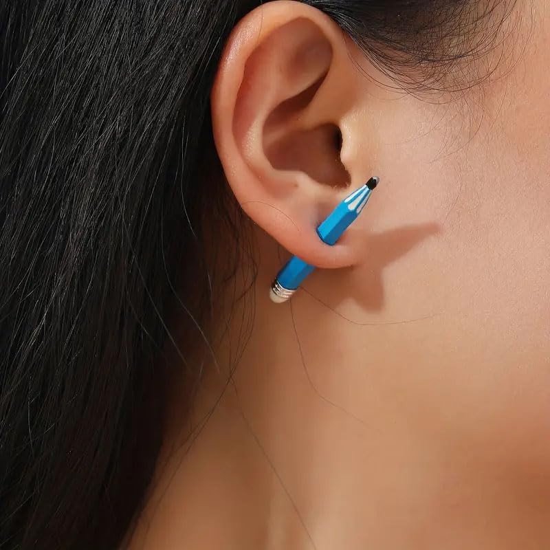 Ximimark 2 pairs Creative Blue Pencil Design Stud Earrings Ear