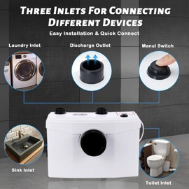 Macerating Pump - RV Sewer Pump Macerator with 4 Water Inlets | Macerating Toilet System | 600W 110V Anti Odor Grinder Pump Sewage System for Basement Sink