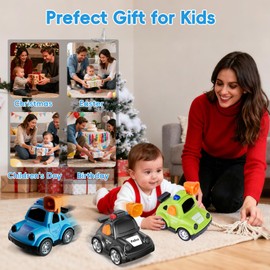 YEHOSHUN Cartoon Police Car Push and Go Inertia Toys for Toddlers 1-3, Friction Powered Race Vehicles for Toddlers 6-9-12-18 Month, 1st Birthday Gift & Party Favor for 1-2 Year Old Boys Girls