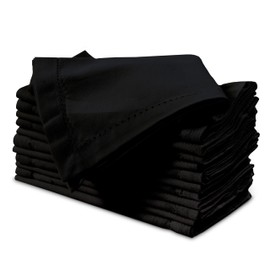 Encasa XO Cloth Napkins Set of 12 | Pure Cotton Hemstitched Design | Black | Square 43x43 cm | Dining Table Napkins - Machine Washable & Reusable