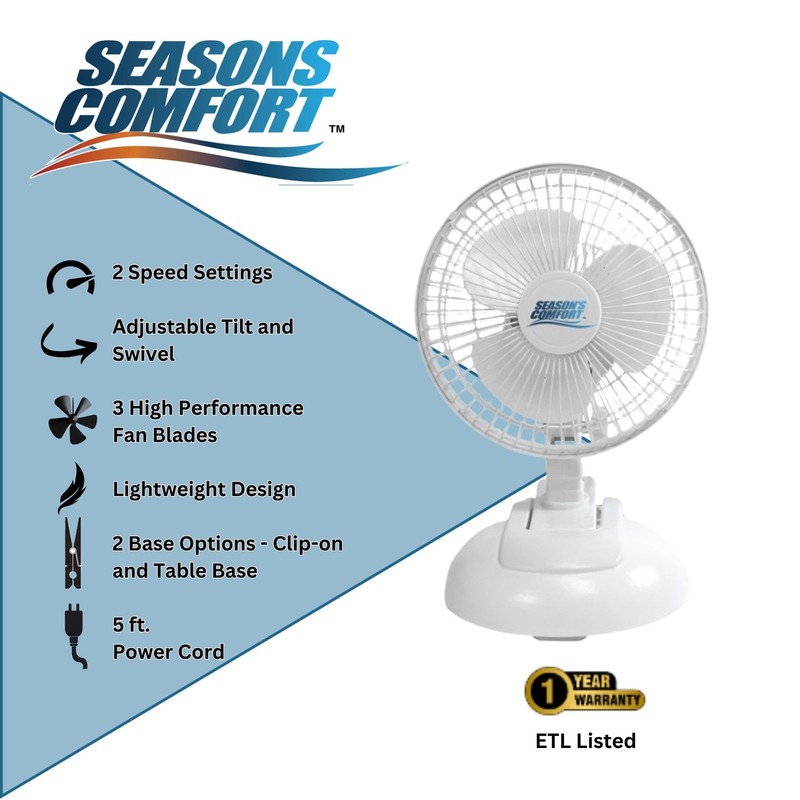 Seasons Comfort Personal Clip Or Desk Fan With Removable Base,