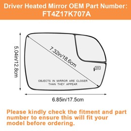 Senzeal Passenger Side Heated Mirror Glass Replacement with Blind Spot Mirror for Ford Edge 2015 2016 2017 2018 FT4Z17K707A (Right Side)