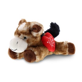 DolliBu I Love You Valentine Plush Lying Brown Donkey - Cute Stuffed Animal with Red Heart and Name Personalization Gift for Valentines Day, Birthday, Anniversary - 9 Inches