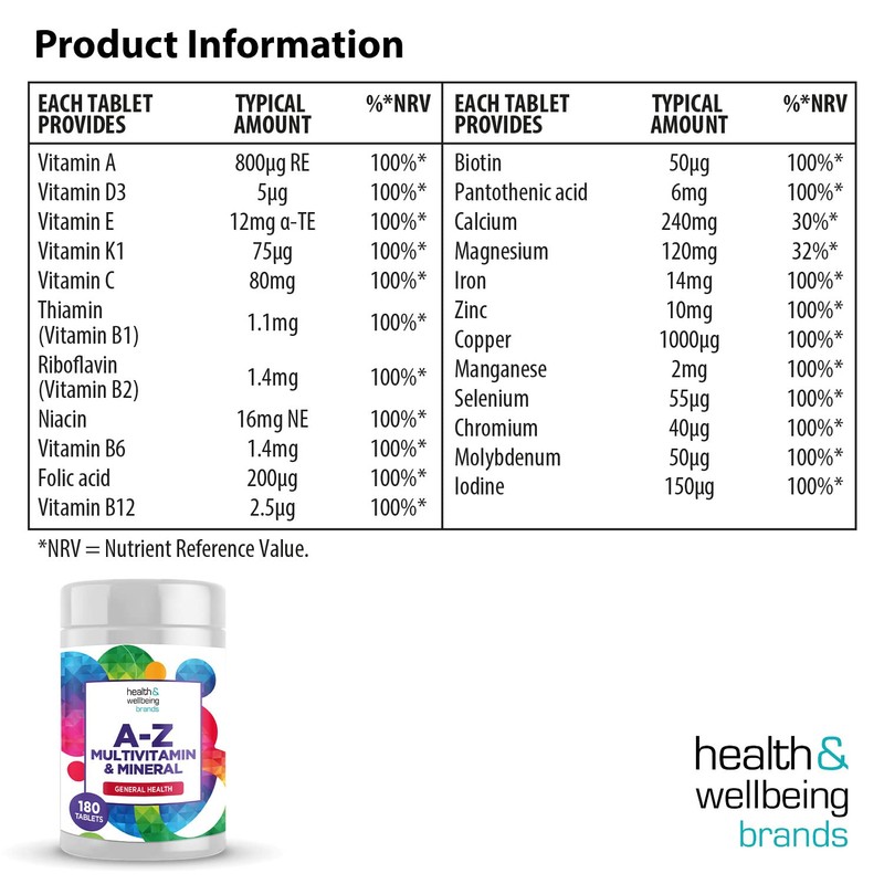 A-Z Multivitamin and Minerals 180 Tablets, Vitamins for Men's and