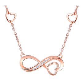 INFINIONLY Necklace Bracelet and Earring for women girl, 925 silver Jewelry Sets, cute infinity symbol and heart necklace bracelet earring, infinity symbol design, Inlaid Zircon, rose gold
