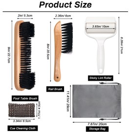 Windspeed 4+1 Pool Table Brush Set, Wood Billiards Pool Table and Rail Brush/Sticky Lint Roller/Cue Cleaning Cloth/Bag for Billiard Cleaning