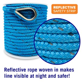 Premium Boat Anchor Rope 100 Ft Double Braided Boat Anchor Line Blue Nylon Marine Rope Braided 3/8 Anchor Rope Reel for Many Anchors & Boats 3/8 Inch Blue