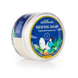 Satthwa Organic Shaving Soap infused with Patchouli & Cedarwood | Create the Perfect Lather | Excellent for Silky Smooth Shaves | Hydrates and Shields, 50g (1.7oz)